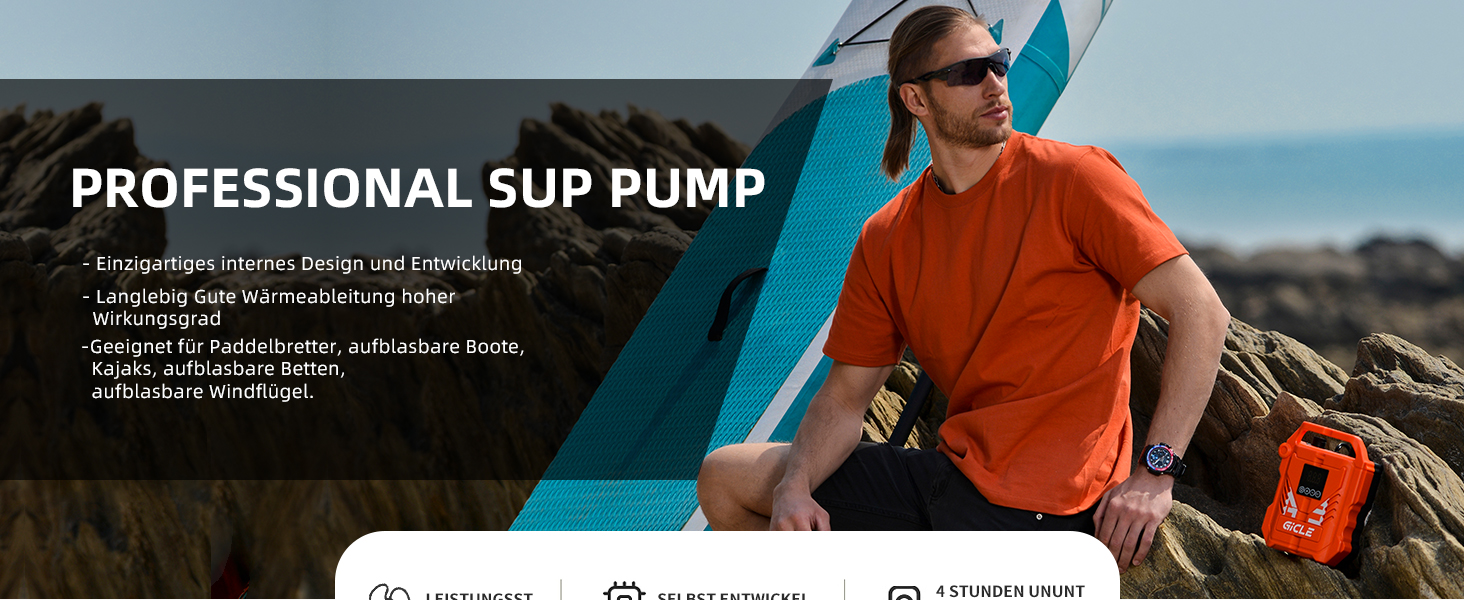 Насос для SUP дошки GICLE 22PSI, електричний, 12V, для надувних SUP дошок, човнів, наметів, помаранчевий