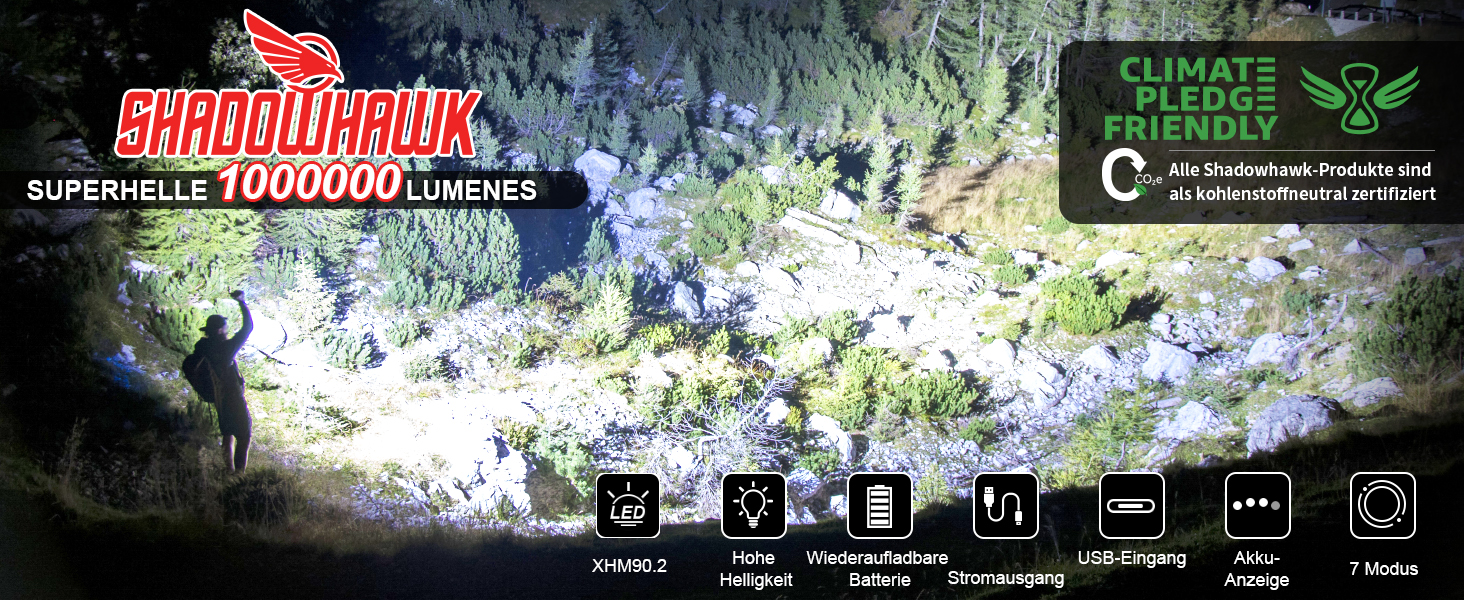 Ліхтар Shadowhawk XHM90.2 LED 1000000 Люмен: Потужний, з COB прожектором, USB, 7 режимів, для кемпінгу та надзвичайних ситуацій