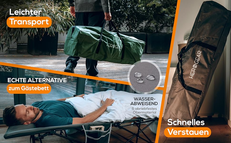 Килимок для відпочинку HEROGEAR з бавовняною подушкою та матрацом | Розкладна ліжко для кемпінгу, відпочинку на пляжі, саду та подорожей | 190 x 67 см, сірий