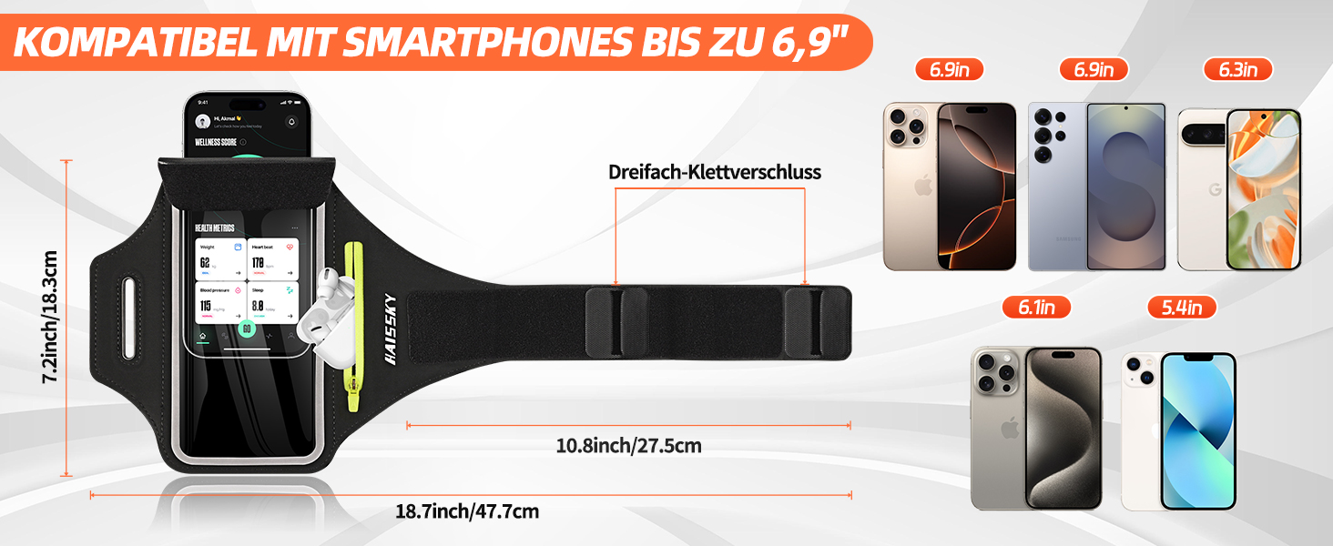 Спортивний браслет для телефону Guzack: універсальний, для бігу, до 6.9' (iPhone, Samsung, Huawei, Xiaomi)