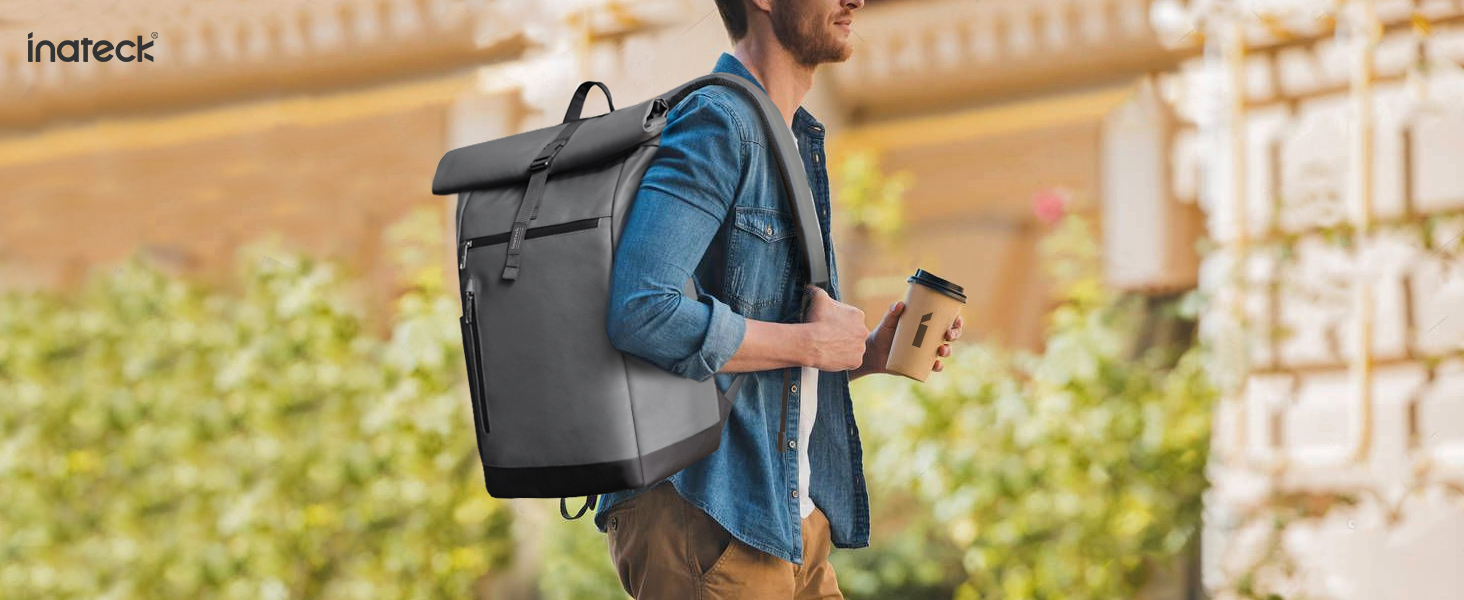 Рюкзак Inateck RollTop 25-30 л для чоловіків і жінок, велосипедний, шкільний, міський, для університету, роботи, спорту та подорожей, з відділенням для ноутбука 17