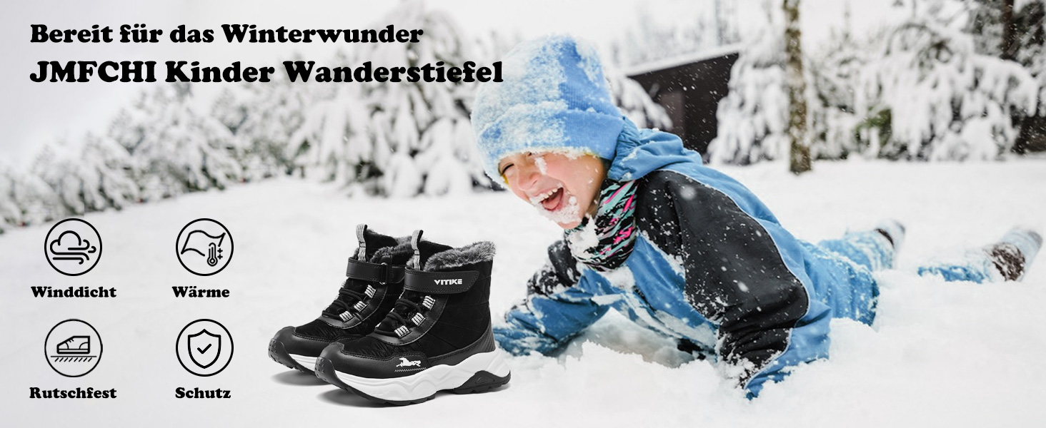 Дитячі зимові черевики JMFCHI для хлопчиків та дівчаток: трекінгові, туристичні, з теплим хутром, чорні, 37 EU