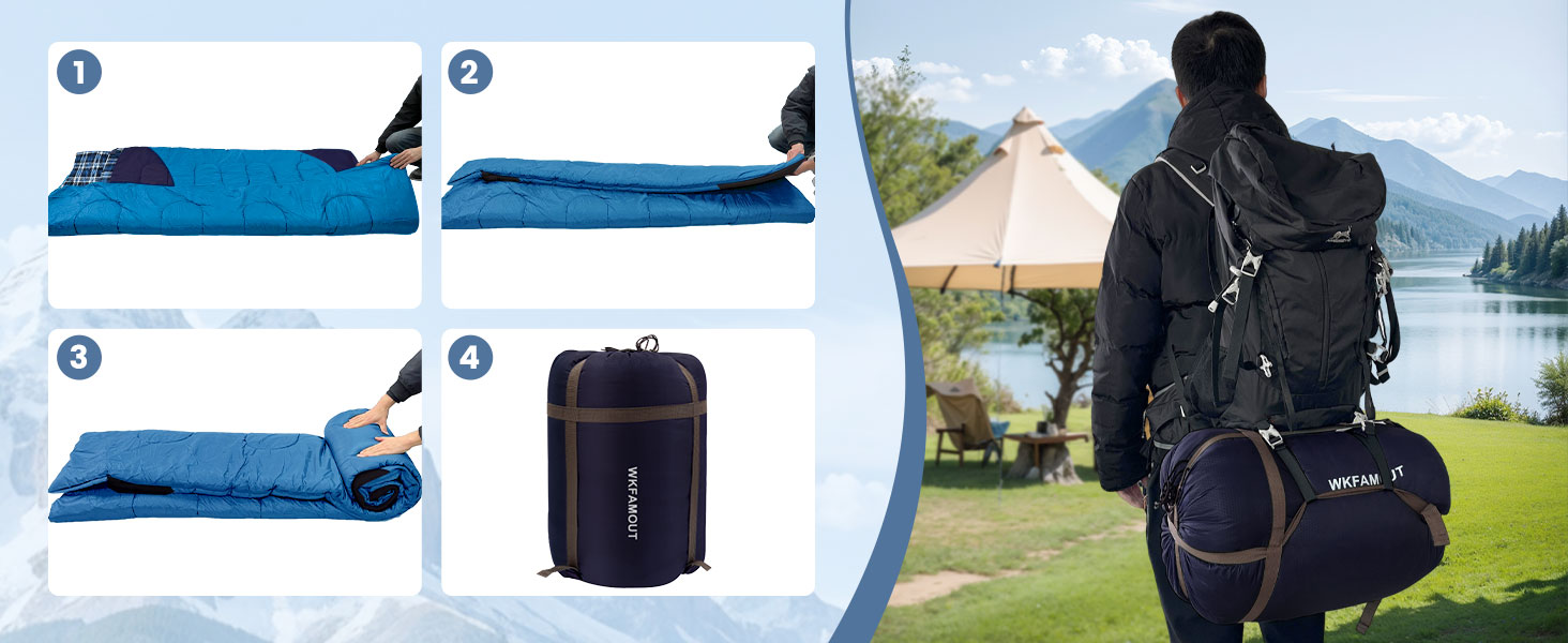 Спальний мішок для двох дорослих, 220x150 см, водонепроникний, зимовий, блакитний, фланель, з сумкою для зберігання