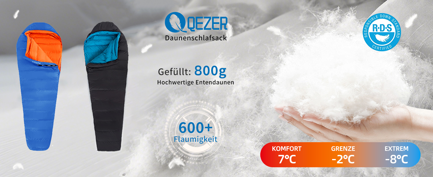Спальний мішок пуховий Daunenschlafsack зимовий 0°C до -23°C для дорослих та дітей, 4 сезони, синій сапфір, 800 г пуху, комфортна температура 7°C