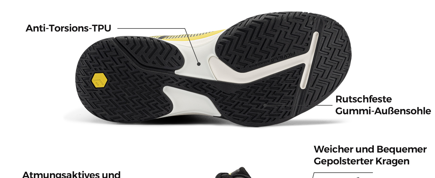 Тенісні кросівки FitVille для чоловіків з широкою ногою. Зручні кросівки для бадмінтону, фітнесу та залу. Неслизькі, дихаючі, жовтого кольору з чорним. 46 EU (широкі)