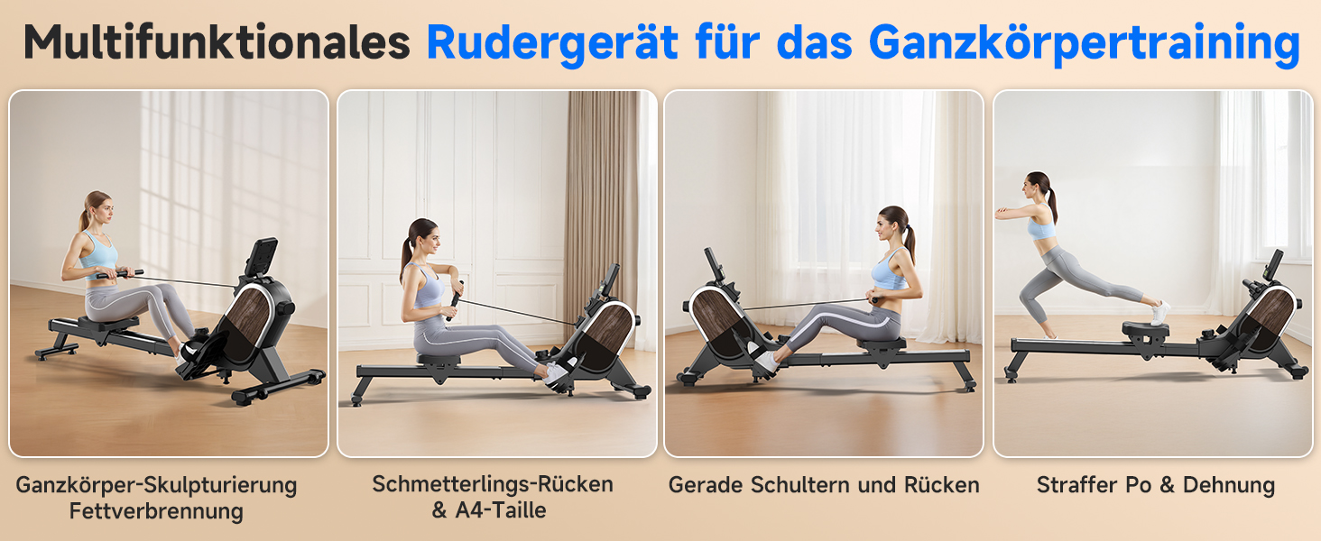 Гребний тренажер CHAOKE для дому, 2026 року, тихий магнітний, сумісний з додатком, 16 рівнів опору, покращені подвійні рейки, витримує до 160 кг (колір: коричневий)