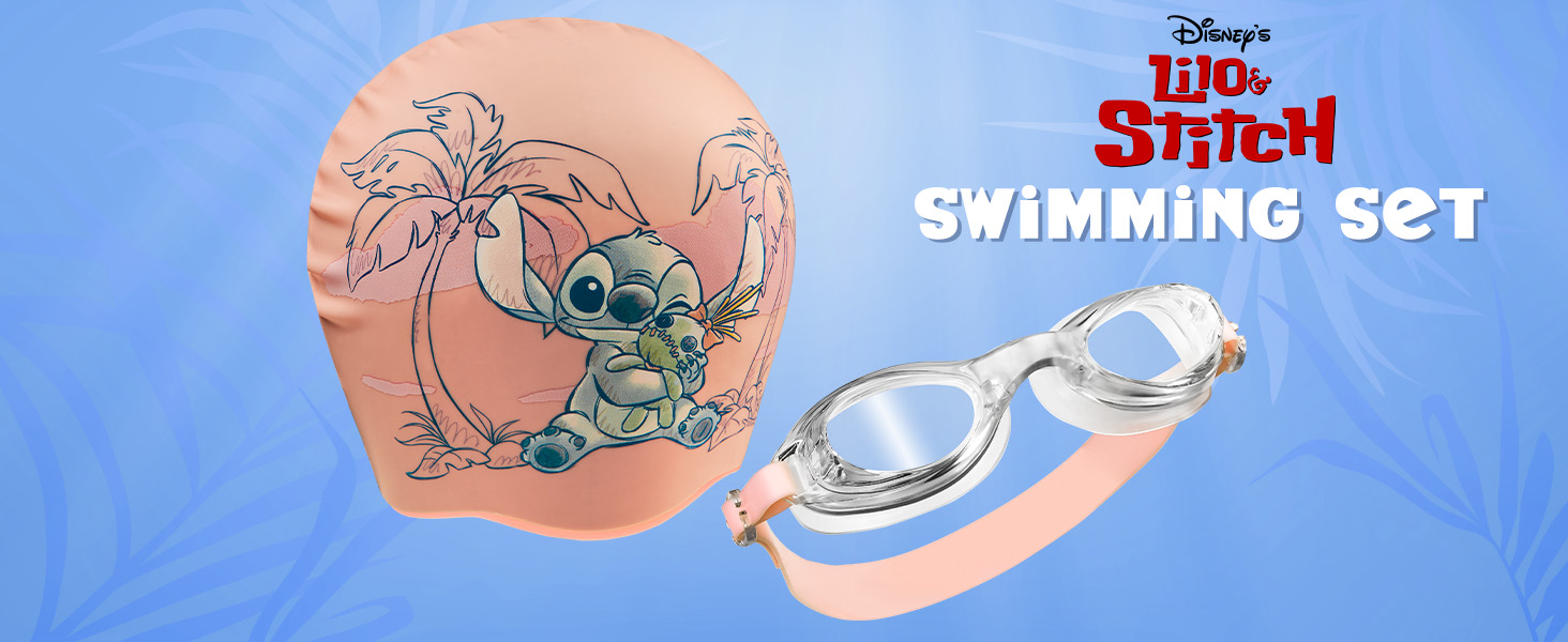 Дитячий набір для плавання Disney Stitch: шапочка та окуляри, захист від UV, антизапіт, 6-14 років, персиковий колір