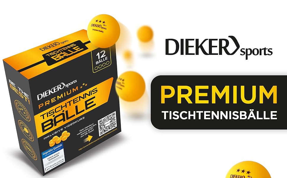 М'ячі для настільного тенісу Dieker Sports Premium 3 Star - 12, 42 & 100 шт. - в т.ч. відеокурс - першокласні м'ячі для пінг-понгу - за стандартом турніру ITTF - м'ячі для настільного тенісу Аксесуари для настільного тенісу для активного відпочинку (12 шт. )