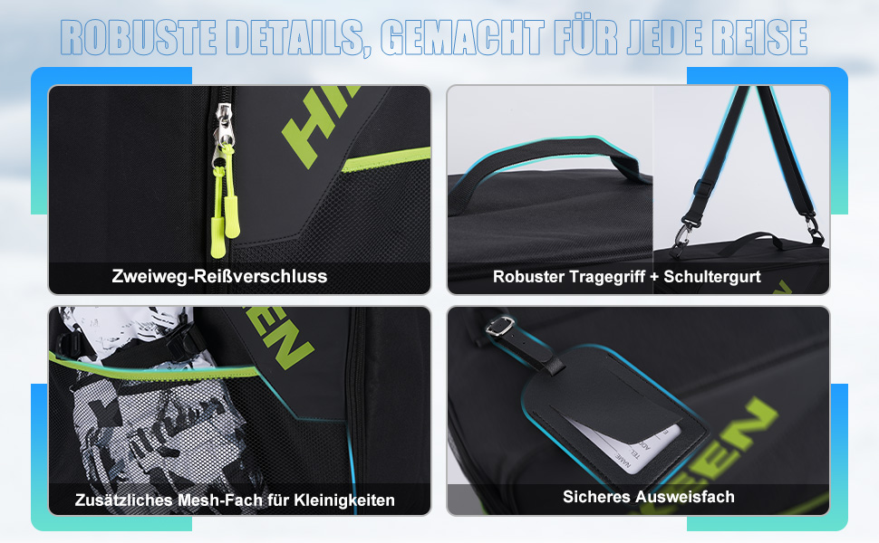 Чохол для лижних черевиків Hikeen з відділенням для шолома: містка сумка для лижних черевиків та шолома з вентиляцією, зручною конструкцією та EVA-вкладкою, з плечовими ременями, об'єм 40L