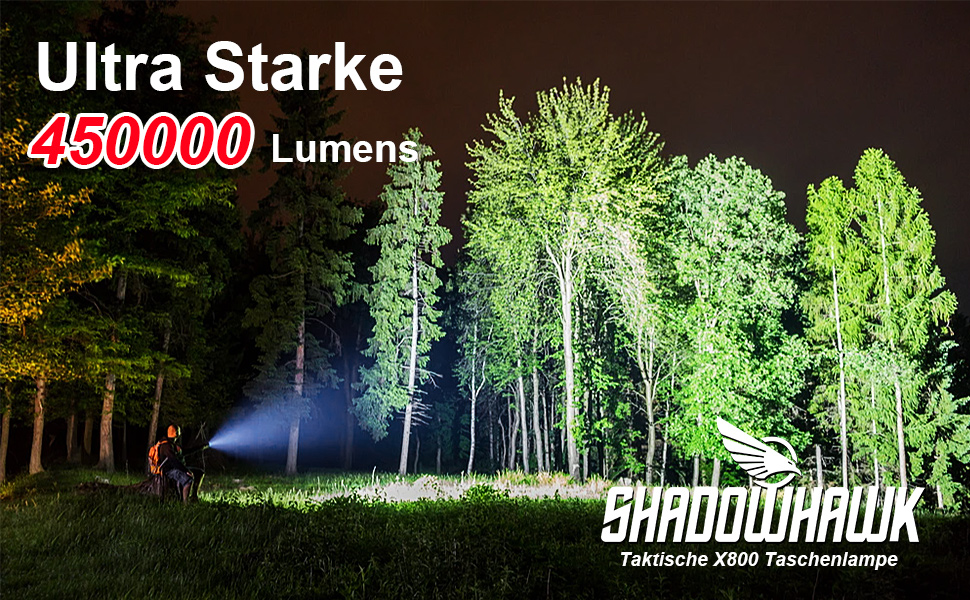Тактичний ліхтарик Shadowhawk 450000 люмен, перезаряджається, IP67, 5 режимів, Zoom для кемпінгу та туризму