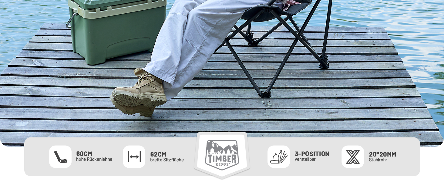 Складний крісло-шезлонг для кемпінгу Timber Ridge - 180 кг, 3 положення, широке сидіння 62 см, з підстаканником