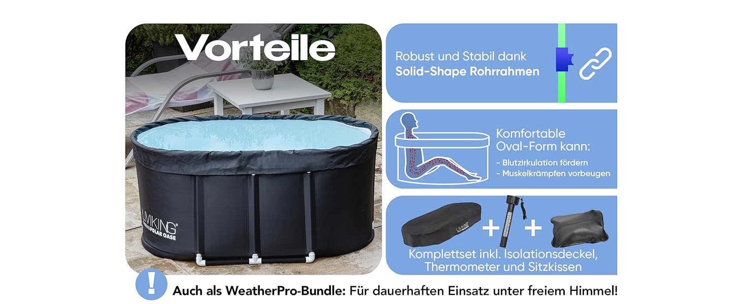 Тонна для криотерапії Eisbad, мобільна ванна для дорослих 120 см, комплект KOMFORT, чорний WeatherPro Bundle