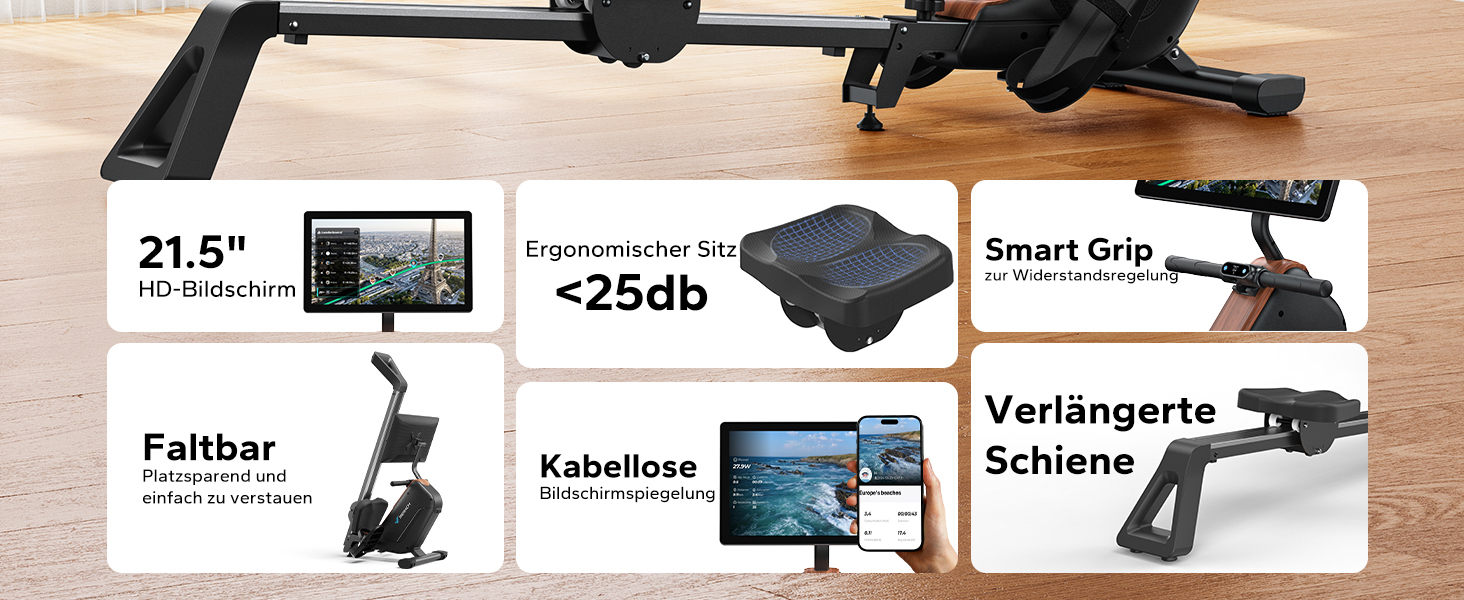 Гребний тренажер MERACH R15B3 з APP, складаний, тихий, з розширеними направляючими