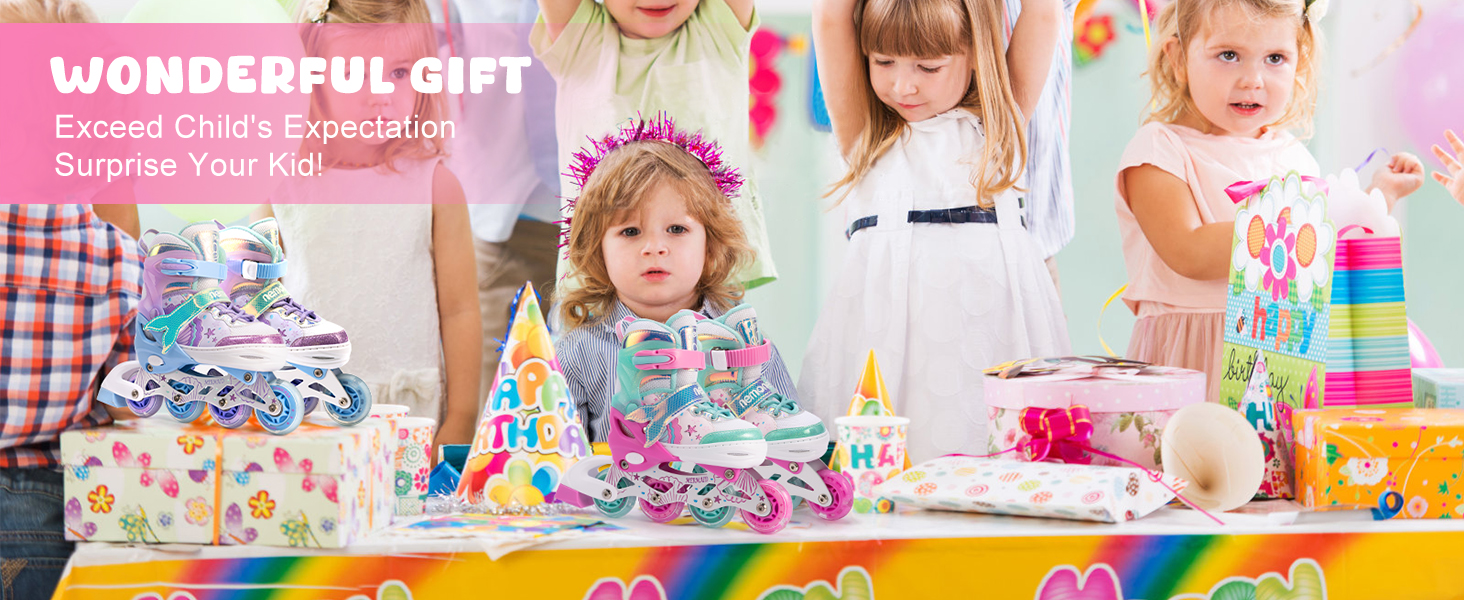 Інлайнери NEMONE для дівчаток, 4 розміри, регульовані, блакитний/фіолетовий, для дому та вулиці, розмір 37-39 EU, модель 'Морська русалка'