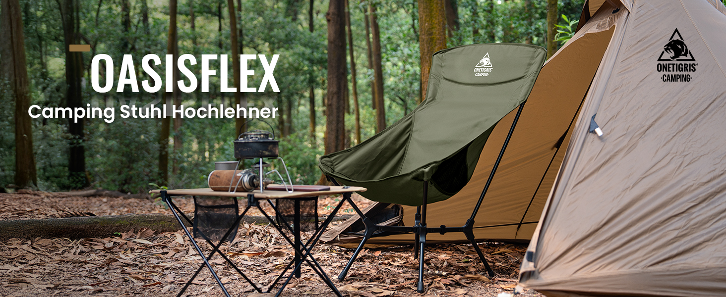 Крісло туристичне складне OneTigris OASISFLEX, 150 кг, з інтегрованим хрестоподібним каркасом, 2 кишені, Ranger Green