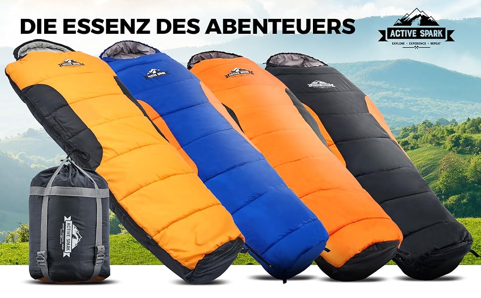 Сплячий мішок ACTIVE SPARK 3 сезони - зимовий, водонепроникний, дихаючий, для кемпінгу - мішок-кокон, -20°C, оранжевий/чорний