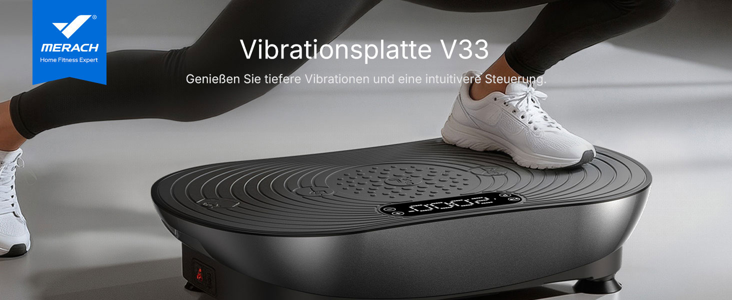 Вібраційна платформа MERACH для тренувань та формування тіла, 99 рівнів швидкості, Bluetooth, LED-дисплей, еластичні ремені, чорний