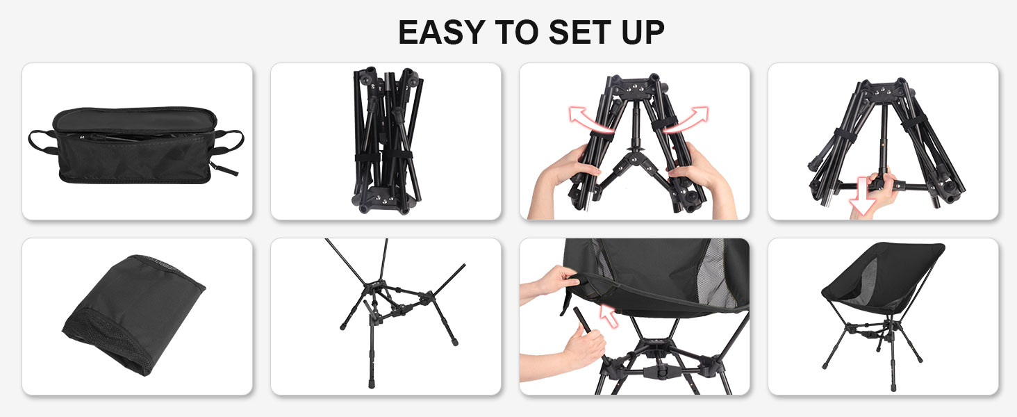 Складний туристичний стілець TOPCHANCES для кемпінгу та відпочинку на природі, чорний. Максимальне навантаження: 150 кг, з бічною кишенею та дихаючою сіткою.