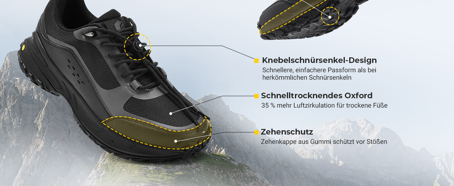 Черевики для піших прогулянок FitVille для чоловіків, широкі, трекінгові, туристичні, чорні. Зі зносостійкою підошвою, дихаючі, легкі, кросівки 45 EU, X-широкі