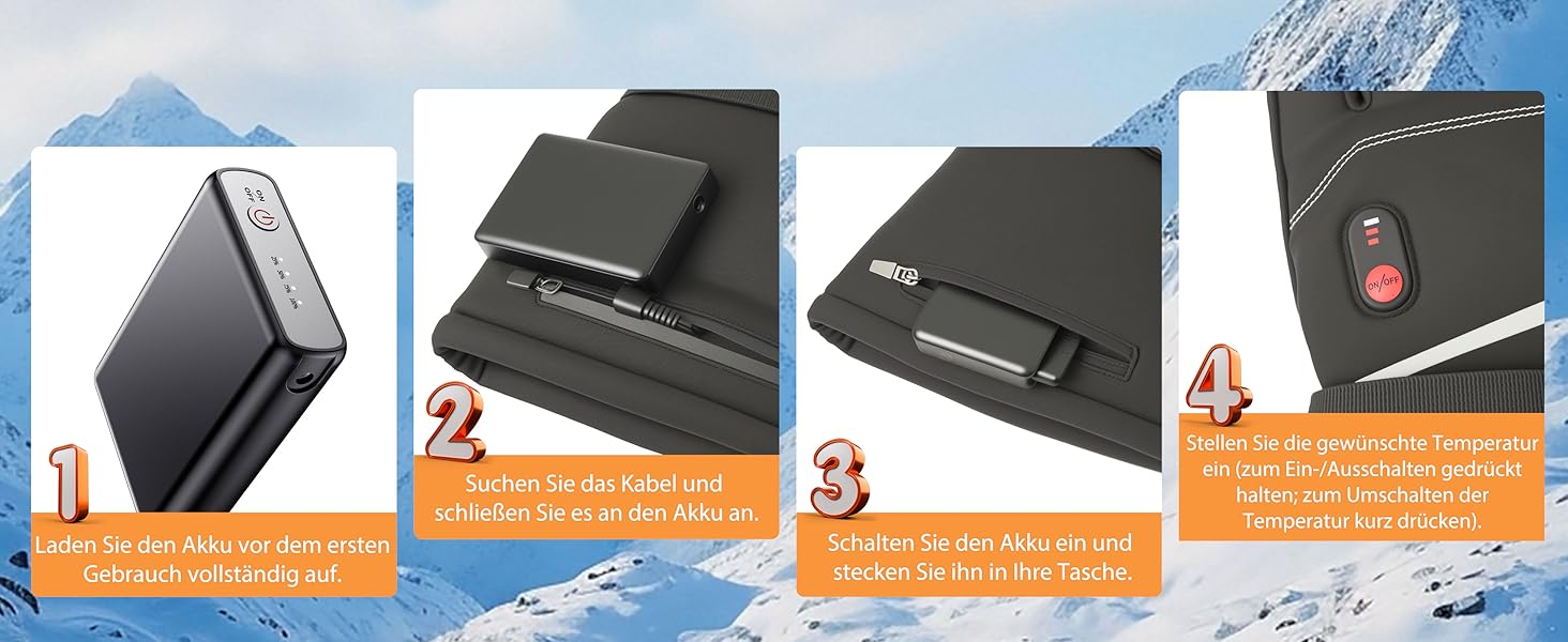 Греючі рукавички USB з підігрівом 20000mAh для чоловіків та жінок, 7.4V, 3 температурні режими, сенсорний екран, водонепроникні, антиковзкі, для зимової роботи на вулиці, чорні