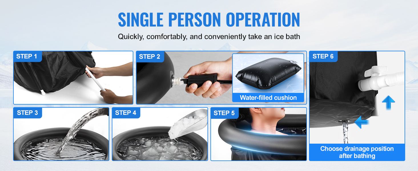 Есбадека VEVOR 80 см для холодної терапії, 290 л, надувна, з кришкою, для спортсменів