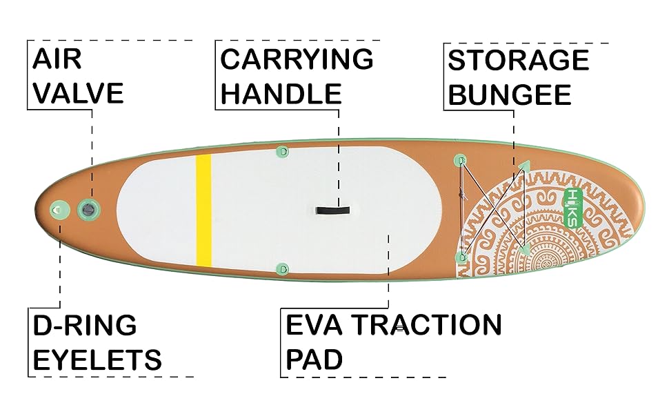 Набір надувних дошок для веслування HIKS SUP включаючи весло, насос, рюкзак і повідець, підходить для будь-яких здібностей, ідеально підходить для початківців, набір дощок для веслування 10ft6 (3.20M) Маорі 300см
