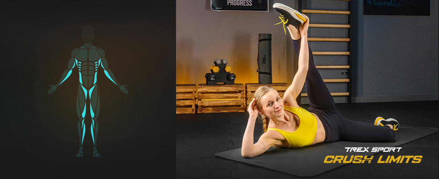 TREX SPORT Килимок для гімнастики та фітнесу | Товстий та м'який, 190x80x1 см, з ручкою для перенесення, чорний | Килимок для йоги з антиковзаючим покриттям