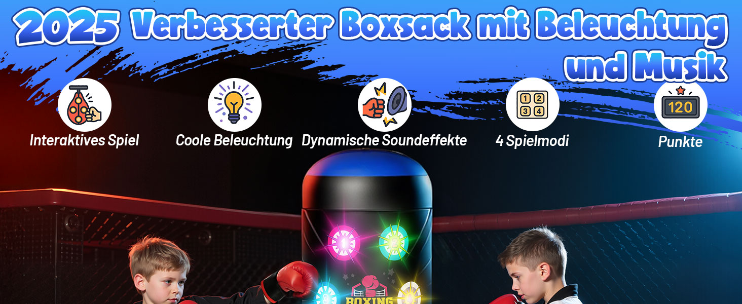 Інтерактивний боксерський мішок для дітей з підсвіткою та звуком, блакитний. Підходить для хлопчиків 6-12 років