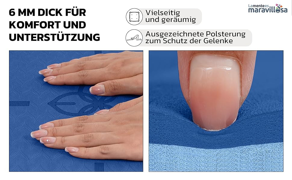 Килимок для гімнастики та йоги LA MENTE ES MARAVILLOSA: антиковзкий, з сумкою та E-book, 183x61 см