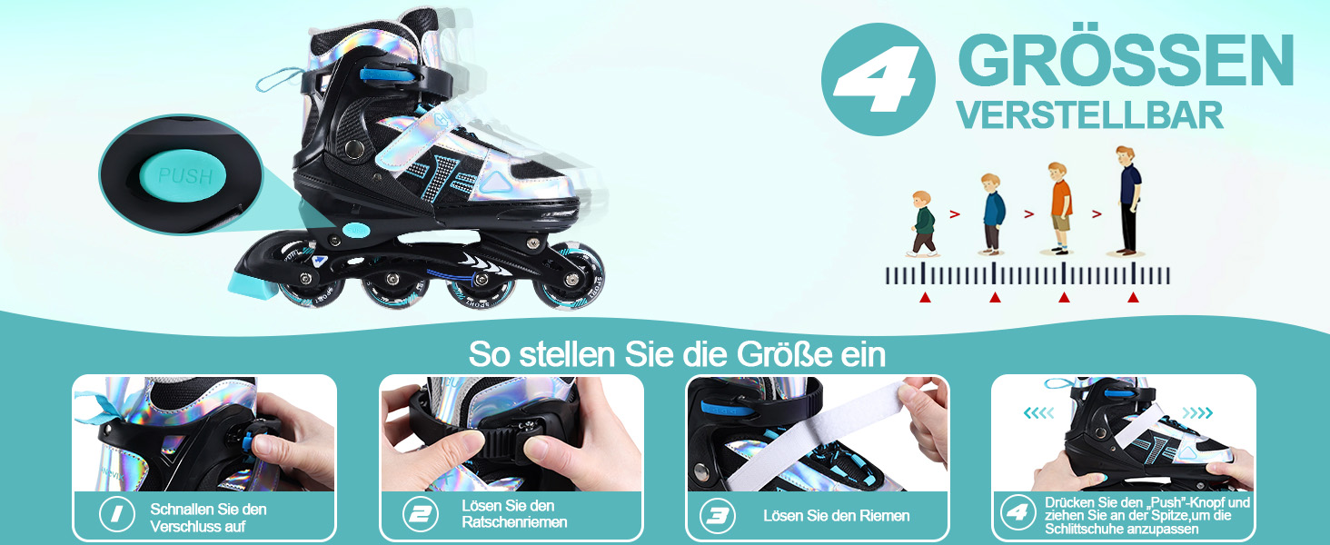 Регульовані роликові ковзани-ролики для дівчаток та хлопчиків, підшипники ABEC 7, високопружні PU колеса, алюмінієва рама, для вулиці, залу, дітей та дорослих