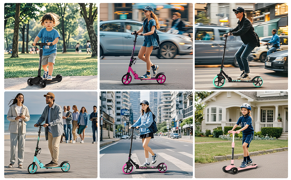 Складаний дитячий ролер з колесами 20 см – скутер для дітей від 8 років та дорослих, регульоване кермо, до 100 кг, зелений