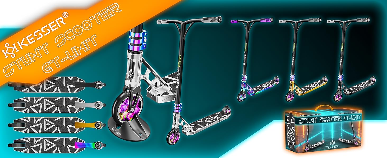 Трюковий самокат KESSER® GT-Limit 360° з підставкою, колеса PU 110 мм, підшипники ABEC 9 - для дітей та дорослих, золотий