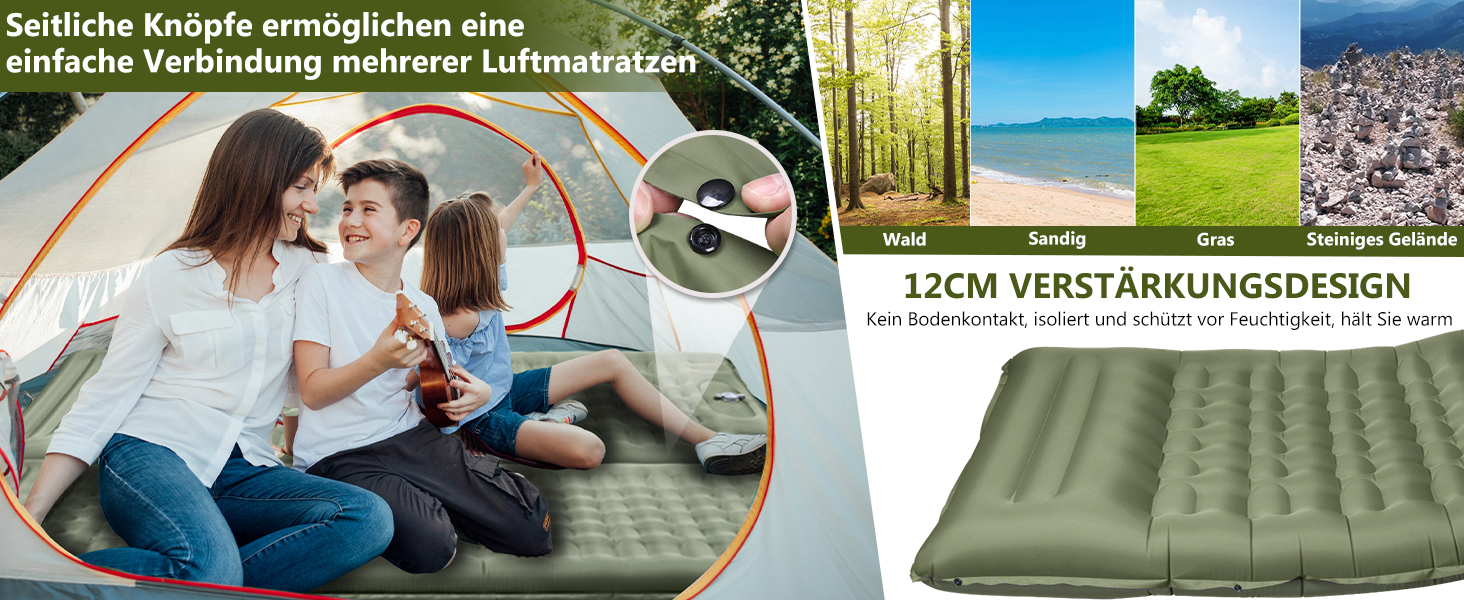 Каремат туристичний Isomatte самонадувний, 12 см, товстий, вологостійкий, з насосом для ніг та подушкою, антиковзаюча поверхня, для кемпінгу, пікніків, відпочинку на природі, армійного кольору