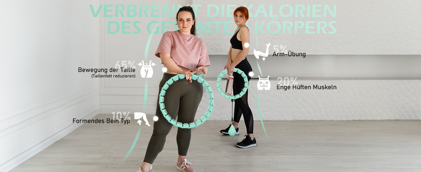 Гнучкий обруч для схуднення Smart Hoop з ваговим кільцем, 24 вузли, 120 см, блакитний - для дорослих та початківців