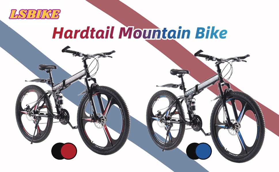 Складаний гірський велосипед MTB 26 дюймів, 21 швидкість Shimano, двоподівесна система, легка рама, спортивний велосипед для дорослих, чорно-червоний