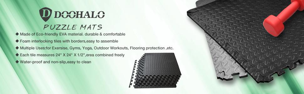 DOOHALO Захисний килимок для підлоги, пінопластові модульні пазли 60,5x60,5 см, 6 шт., чорний, для фітнесу, спорту, дитячих ігор