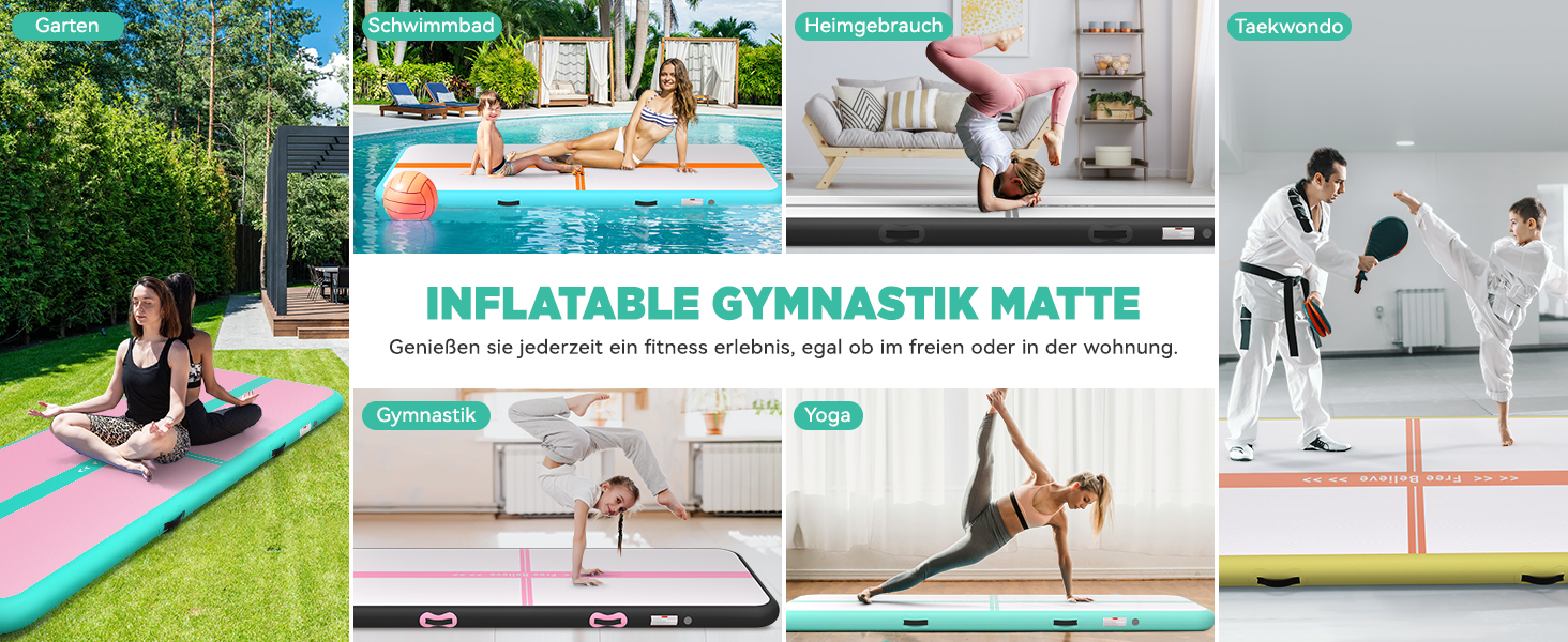 Airtrack SportBob Matte - килимок для гімнастики та йоги, 2/3/4/5/6м, 10/15см, з електричним насосом 600W, для дому та спорту