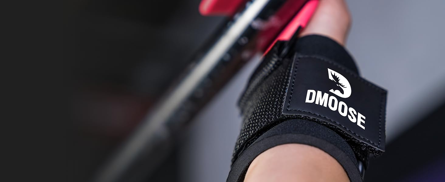 Набори для тяги DMoose Fitness для чоловіків та жінок (пара) - міцний нейлон з ремінцями на зап'ясті 8 мм - допоміжні засоби для тренажерного залу для пауерліфтингу та станової тяги - ручки для силових тренувань, червоні