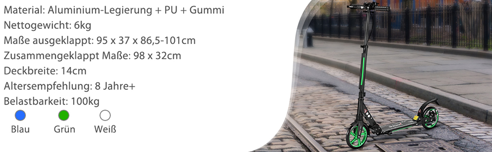 COSTWAY Розкладний самокат для дітей та дорослих, зелений, з дзвіночком та підставкою, до 100 кг