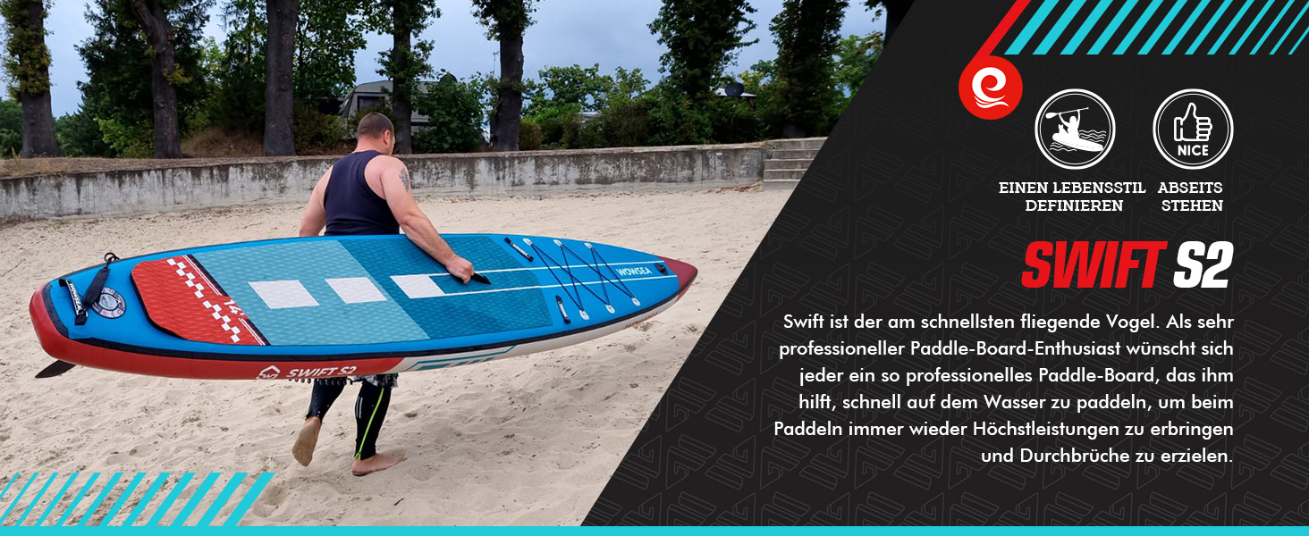 Надувне SUP-борд WOWSEA Swift-Serie: стабільний та довговічний, з кріпленням для камери, для занять спортом та відпочинку на воді