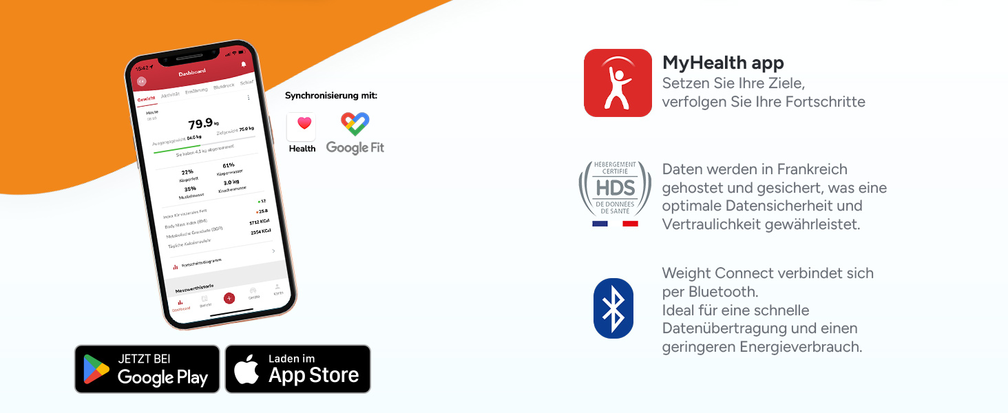 Інтелектуальна вага TERRAILLON WEIGHT CONNECT з Bluetooth, аналіз складу тіла (жир, м'язи, вода, кістки), BMI, ємність 180 кг, шкала 50 г, LED-дисплей, скляна платформа, чорний колір