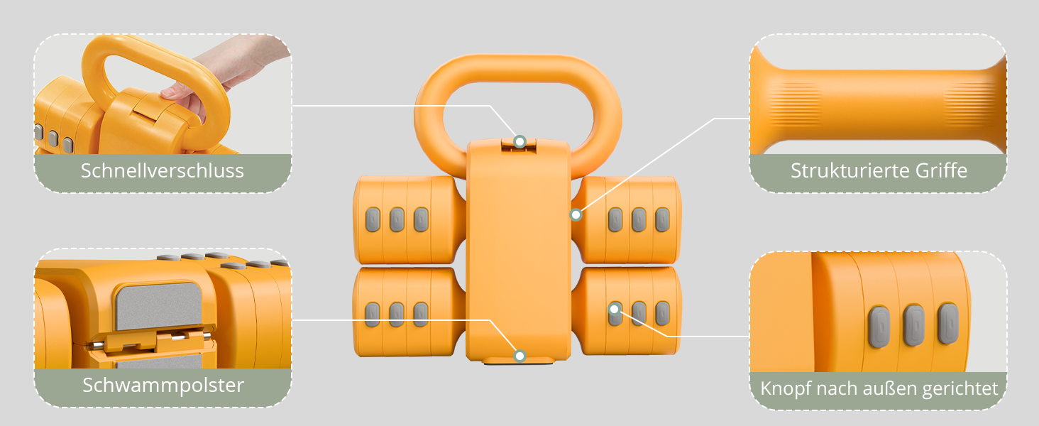 Регульований гантельний набір 2-в-1 для жінок – 4 рівні ваги (1-5.5 кг) – обладнання для фітнесу вдома, зелені гантелі (оранжевий)