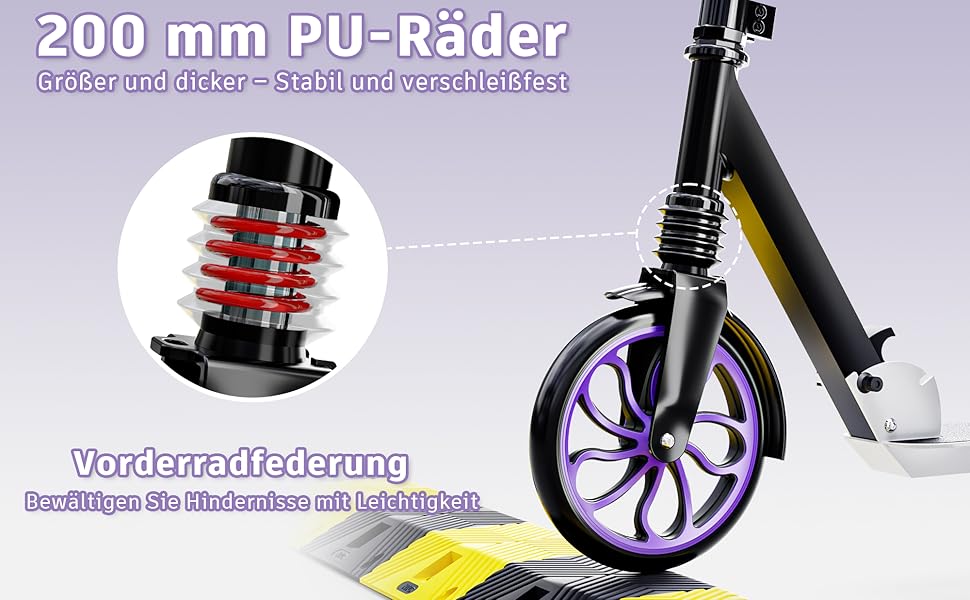 Дитячий трюковий самокат PHOEROS для дітей та дорослих, складний, з регулюванням висоти, амортизація, 200 мм колеса (білий)