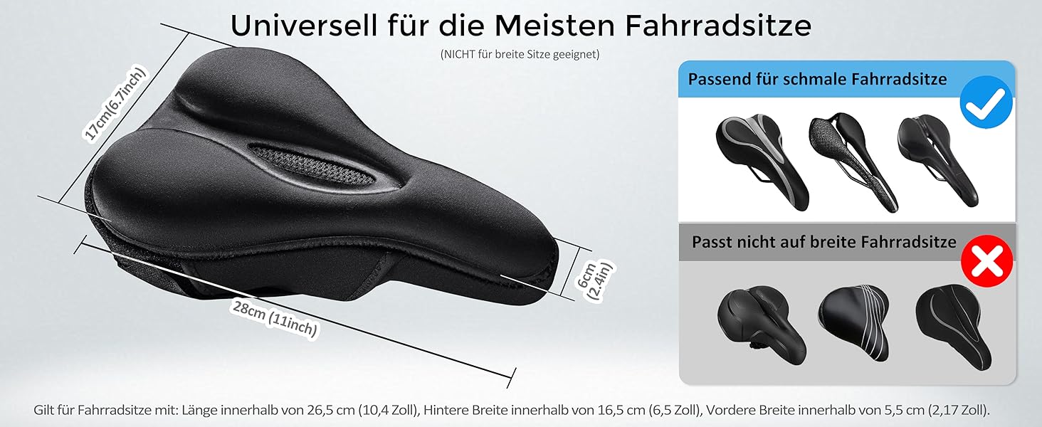 Гелевий чохол на сидіння велосипеда AUVSTAR, дихаючий, преміум-якість, для гірського велосипеда, підходить для чоловіків та жінок, чорний