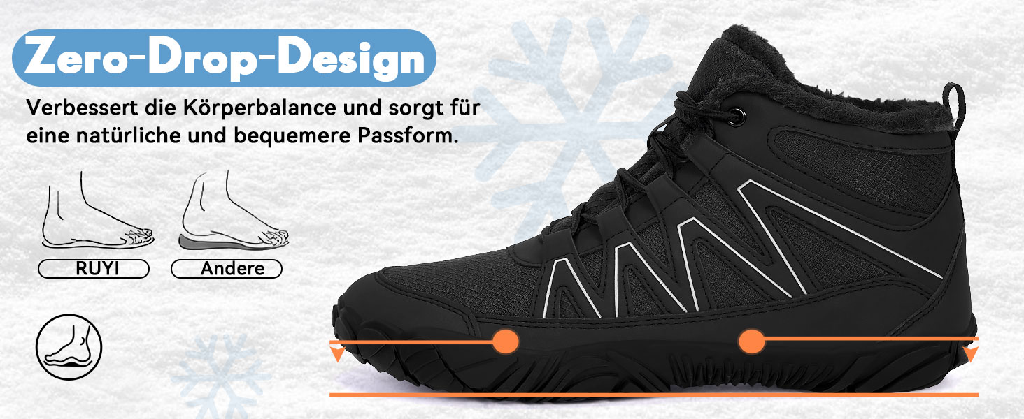 Зимові шкарпетки-черевики Ruyi для жінок та чоловіків, тепла підкладка, водонепроникні, для трейлраннінгу, комфортні зимові черевики з широкою передньою частиною, чорний, 42 EU