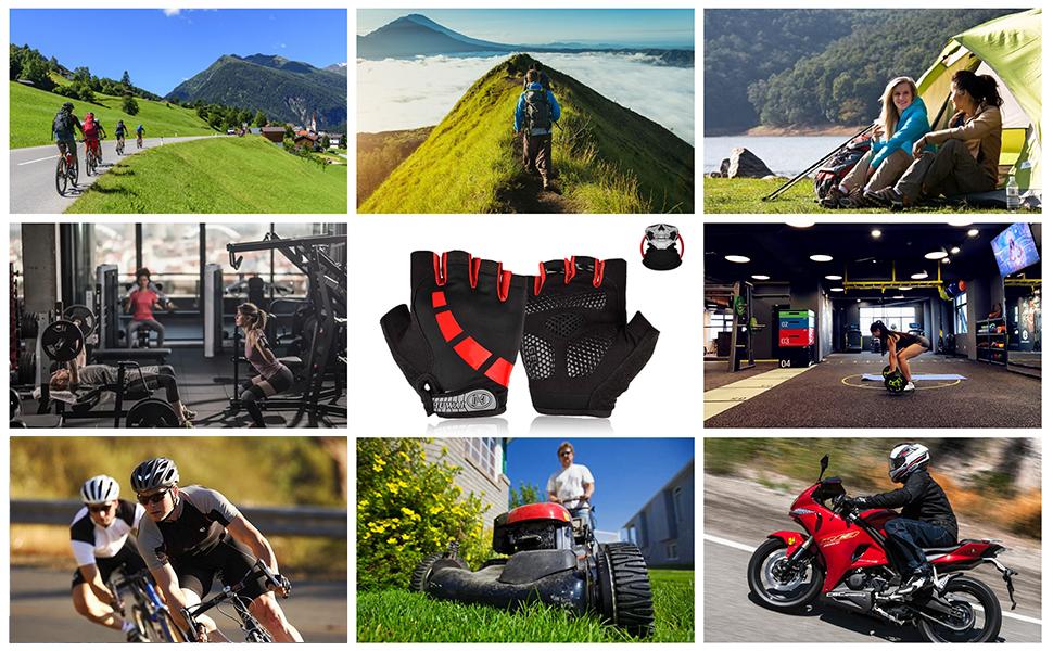 Велосипедні рукавички для чоловіків та жінок літні, напівпальцеві для гірського велосипеда, шосе, піших прогулянок, альпінізму, чорні, червоні, розмір L