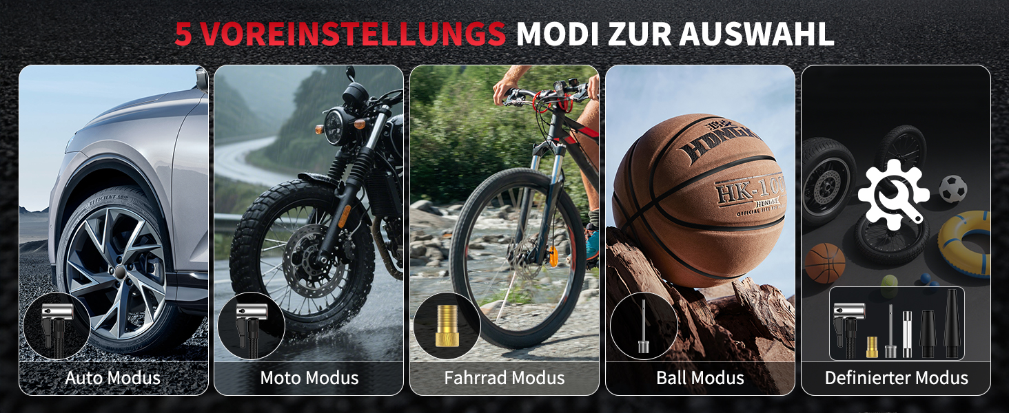 Електричний компресор GREPRO для авто, мото, велосипеда та м'ячів, 150 PSI, акумулятор 5000mAh, LED-ліхтар, цифровий манометр