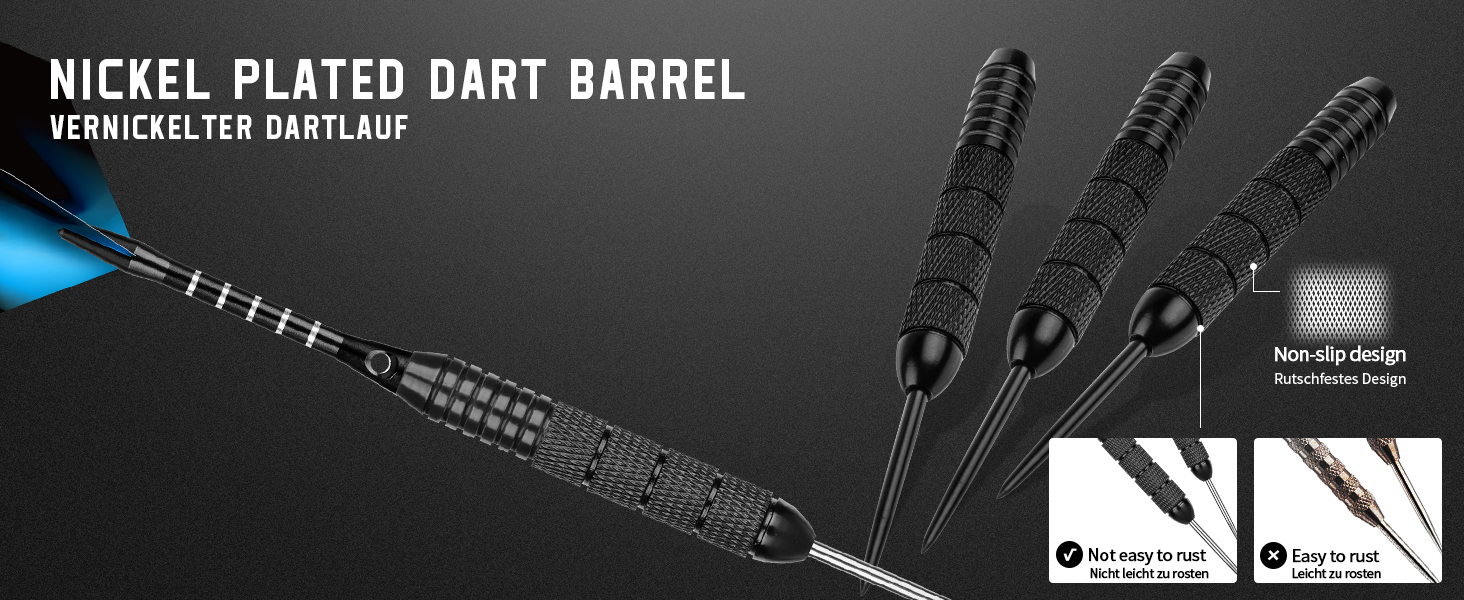 Професійні сталеві дротики CyeeLife з металевими наконечниками (12 шт.) + 24 пір'я + точилка, 22 г (Чорні)