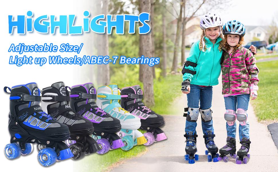 Роликові ковзани для дітей Nattork, 4 розміри, регульовані, світлові ролики, для дому та вулиці, EU 35-38, рожеві