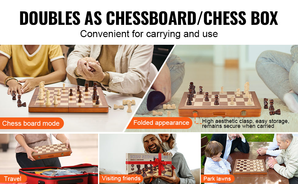 Магнітний шаховий набір VEVOR з дерева 2-в-1, шахи-шашки, складаний, для дорослих та дітей, портативний, для подорожей та турнірів, професійний, для початківців
